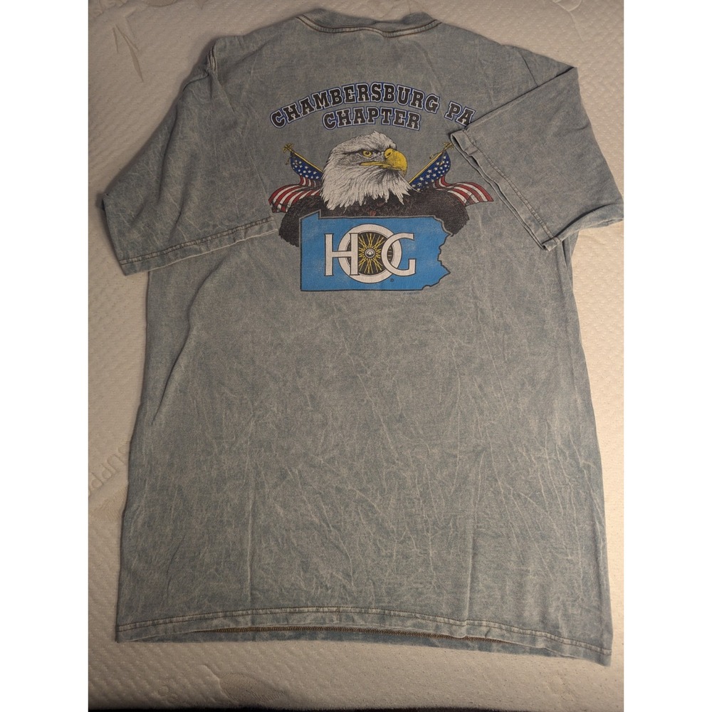 Harley Davidson Owners Grp VTG Made USA Men Lrg Blue T-Shirt Patriotic USA Eagle - Picture 2 of 8